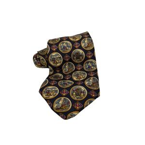 Tommy Hilfiger Mens Silk Tie Navy Blue Nautical Sailboat Anchor Made in USA